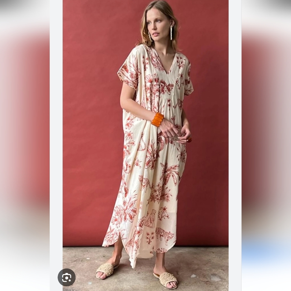 NWT Guadalupe Zola Kaftan In Safari Tiger Print • $189 MSRP • Size XL - Picture 2 of 6